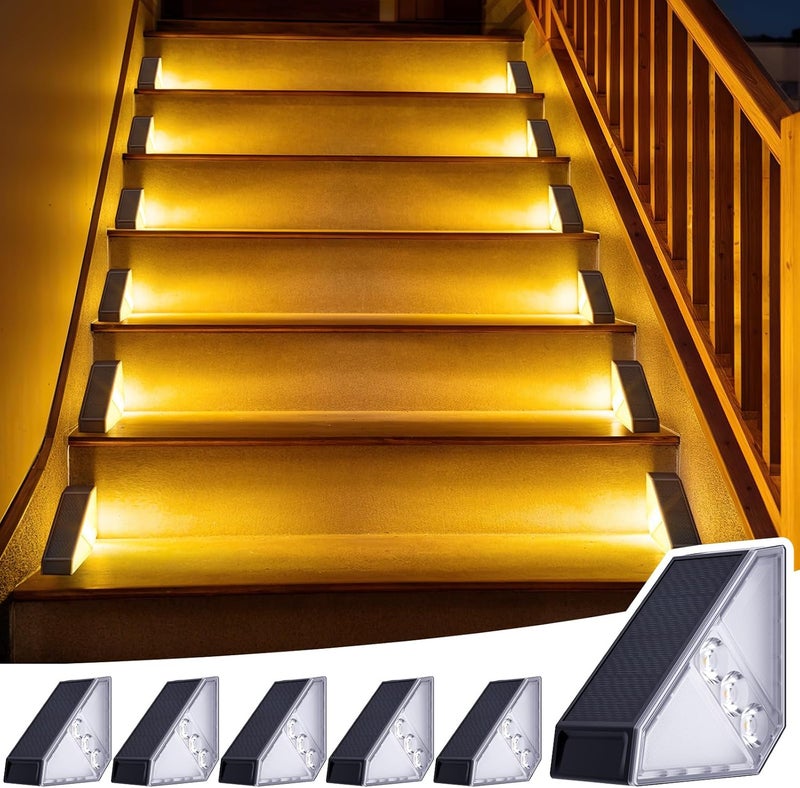 JSOT Solar Step Stair Lights Outdoor Yard Decor 6 Pack, IP65 Waterproof Deck Lighting for Outside Solar Powered, Solar Garden Light Decor for Fence, Backyard, Front Porch Step, Balcony, Wall and Patio - Image 1